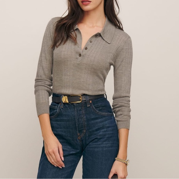 Reformation Hermia Regenerative Merino Polo XL Oatmeal - Picture 4 of 5